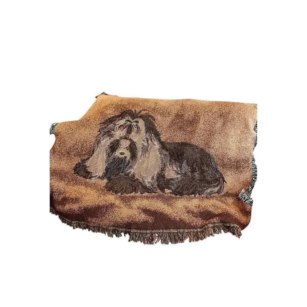 Vintage Shih -Tzu Dog Tapestry‎ Throw Blanket With Fringe 48